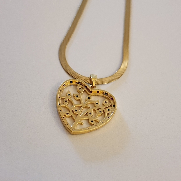 New 18K Gold Plated Multicolored Gemstones Tree Heart Necklace Pendant And Chain - Picture 5 of 7